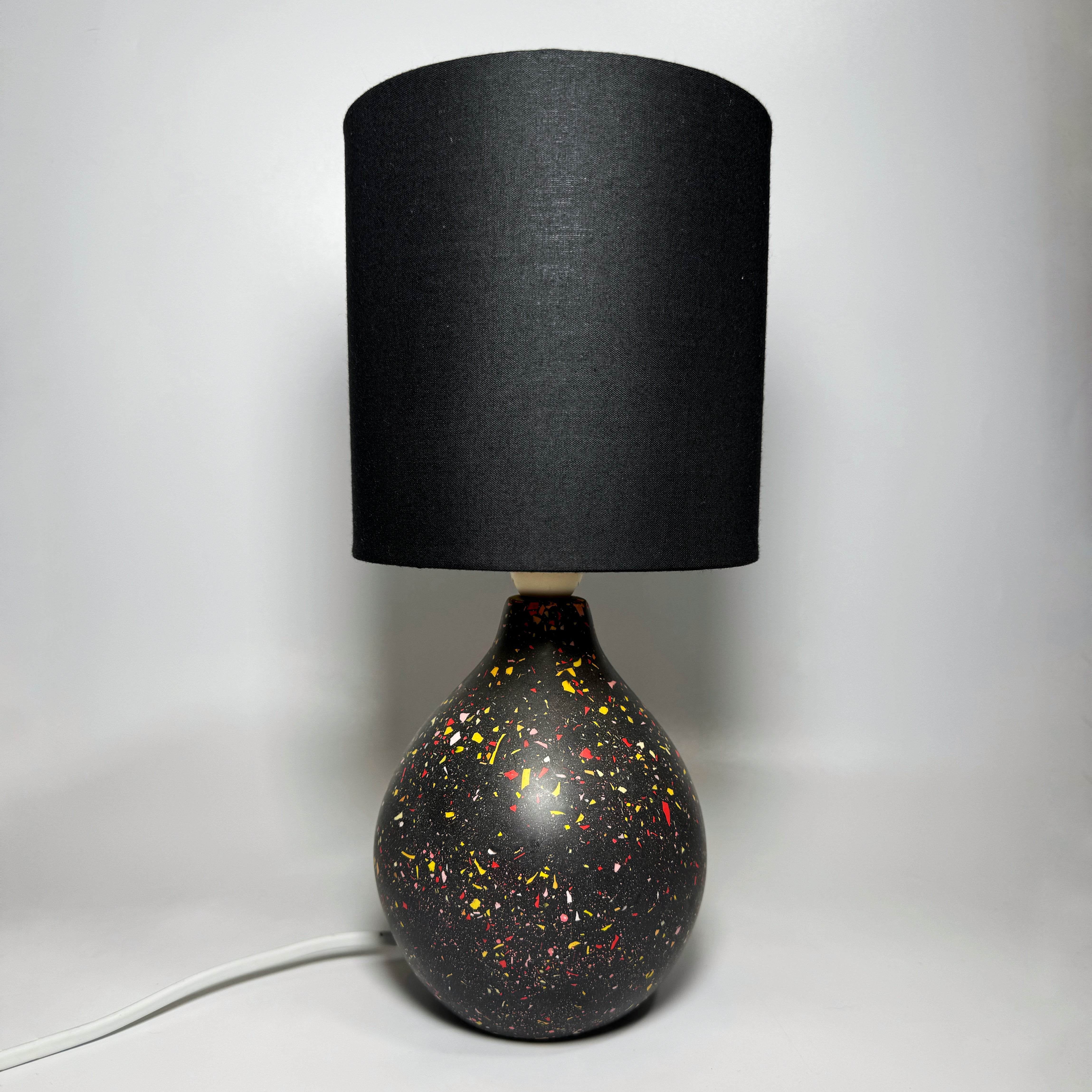 Black Jesmonite Lamp, Terrazzo Lamp, Black and Gold Lampshade, Modern Accent Lamp, Handmade Lighting, Artistic Home Decor