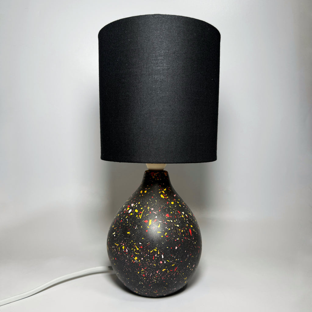 Black Jesmonite Lamp, Terrazzo Lamp, Black and Gold Lampshade, Modern Accent Lamp, Handmade Lighting, Artistic Home Decor