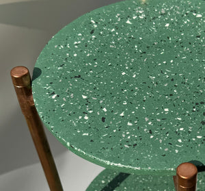 Green Terrazzo Table, Three-Tier Table with Copper Legs, Multi-Level Display Table, Modern Accent Furniture, Handmade Industrial Decor, Unique Living Room Table