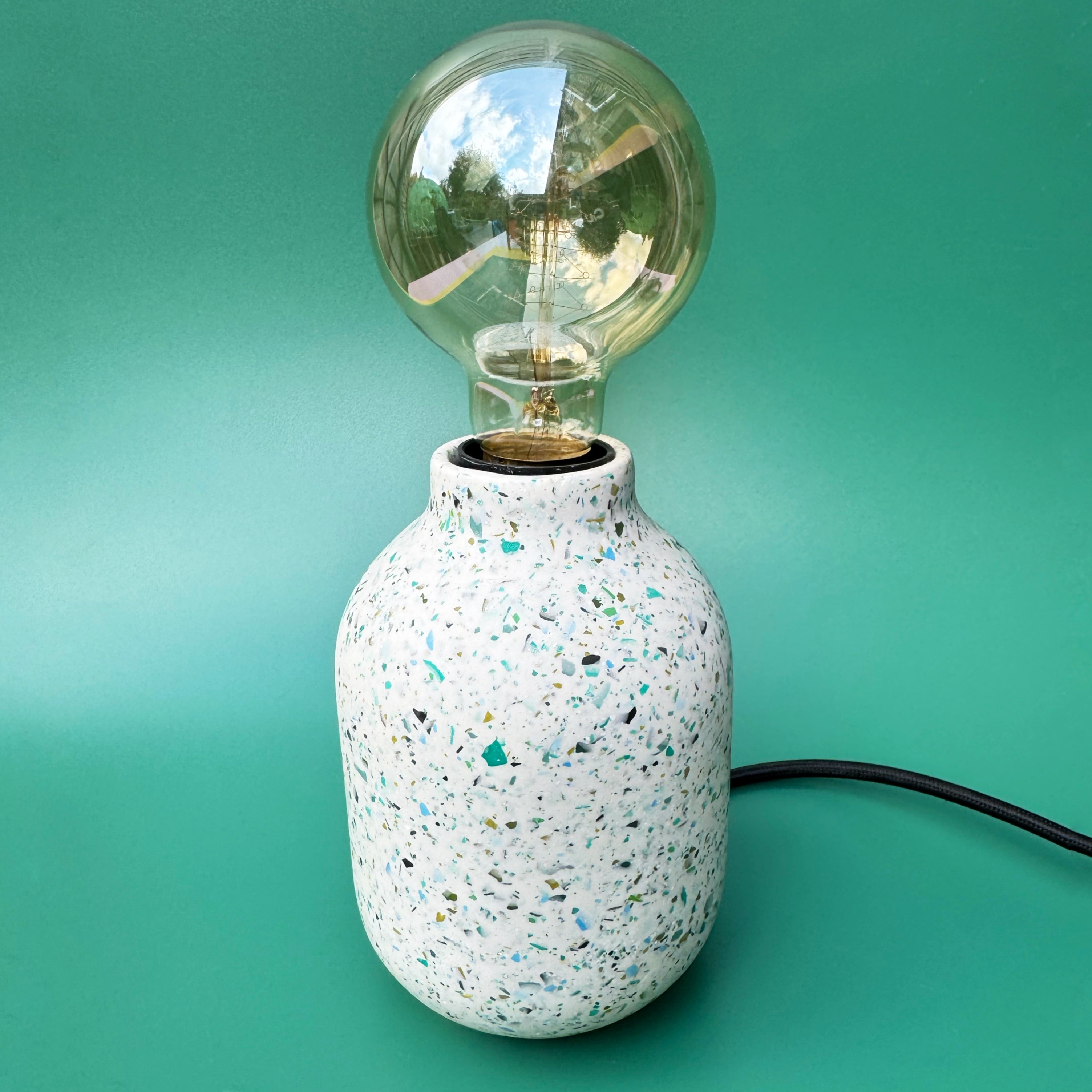 White Jesmonite Lamp, Green and Blue Terrazzo Lamp, Modern Terrazzo Lighting, Handmade Desk Lamp, Unique Home Decor, Eco-Friendly Accent Lamp