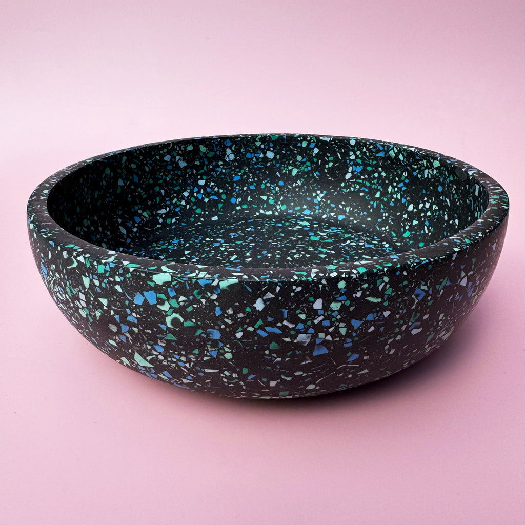 Black Jesmonite Bowl, Blue and Green Terrazzo Bowl, Modern Decorative Bowl, Handmade Home Decor, Unique Catch-All Bowl, Artistic Centerpiece