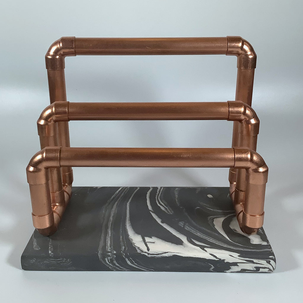 Copper Letter Holder, Modern Desk Organiser, Jesmonite Base Letter Holder, Industrial Mail Organiser, Handcrafted Copper Office Decor, Minimalist Letter Stand